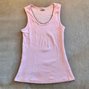 Julie’s Closet Ribbed Pink Rhinestone Trim Tank